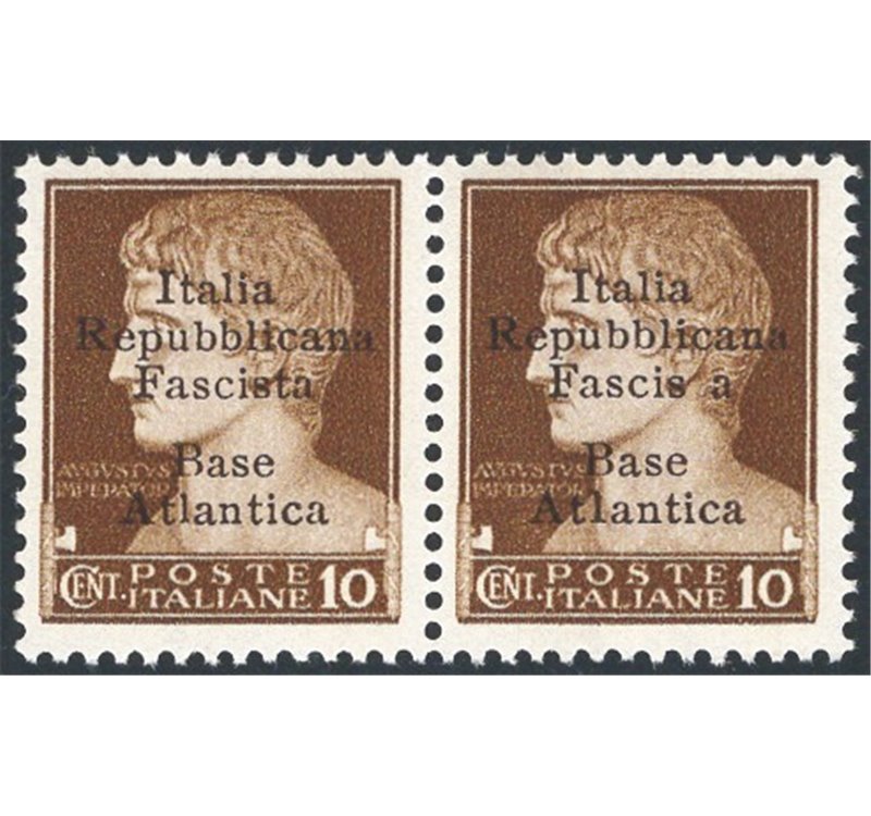 Emissioni Locali - Base Atlantica - 1943 - Imperiale 10 c. bruno in coppia orizzontale (pos. 21+22) soprast. “ Facis a” invece c