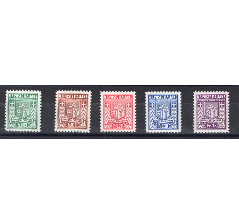 Emissioni Autonome - Campione - 1944 - Stemmi serie n° 1/5 dent. 11. Cert.: IC. Cat. € 300 (**)