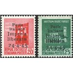 Emissioni C.L.N. - Imperia - 1945 - Monumenti distrutti soprast., serie n° 22/23. Cert.: Biondi. Cat. € 4.000 (**)