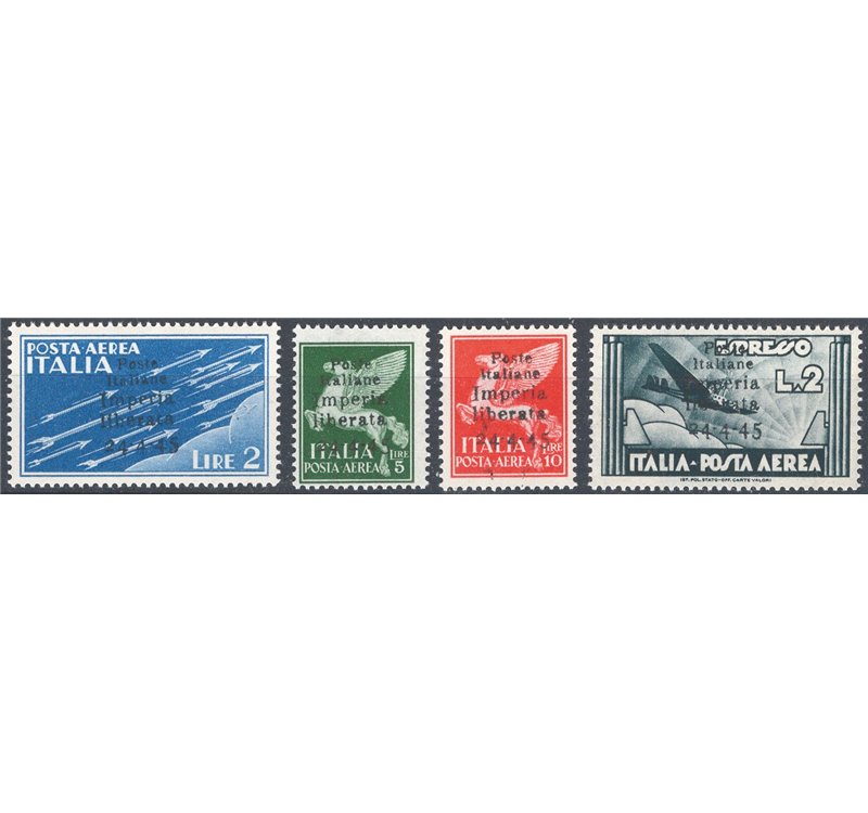 Emissioni C.L.N. - Imperia - 1945 - Pegaso, serie n° 16/19. Cert.: Biondi. Cat. € 27.500 (**)