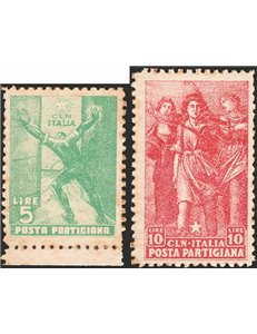 Emissioni C.L.N. - Parma 1945 - Posta partigiana, serie n° 1/2. Cert.: IC. Cat. € 1.125 (**)