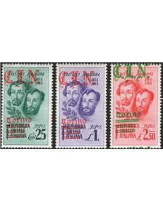 Emissioni C.L.N. - Torino - Fratelli Bandiera soprast., serie n° 32/34. Cert.: IC. Cat. € 1.500 (**)