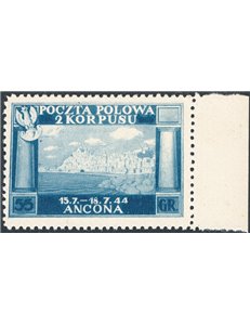 Corpo Polacco - 1946 - Vittorie Polacche 55 g. azzurro su carta giallastra spessa gommato, n° 6A. Cert.: IC. Cat. € 260 (**)