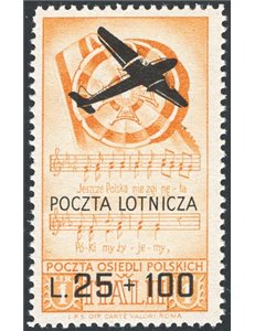 Corpo Polacco - 1946 - P.A. Aereo e nuovi valori soprast. 25 £ + 100. Cat. € 90 (**)