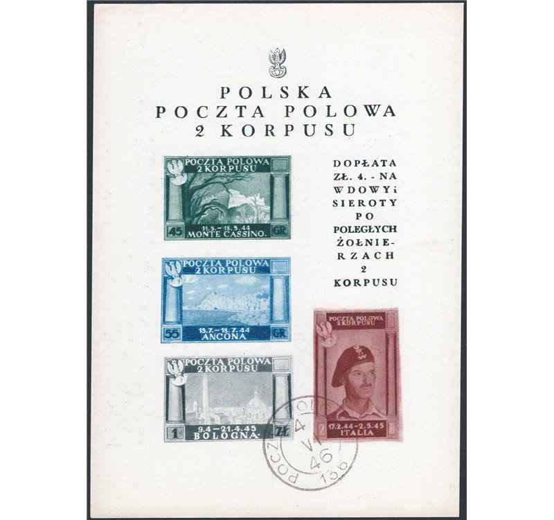 Corpo Polacco - 1946 - BF Vittorie polacche carta bianca, n° 1A. Cert.: IC. Cat. € 700 (**)
