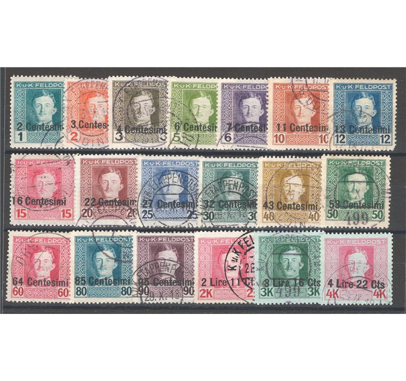 Occup. Straniere dei Territori Italiani - Occup. Austriaca - Friuli e Veneto - 1918 - Soprast. serie n° 1/19. Cat. € 280 (U)