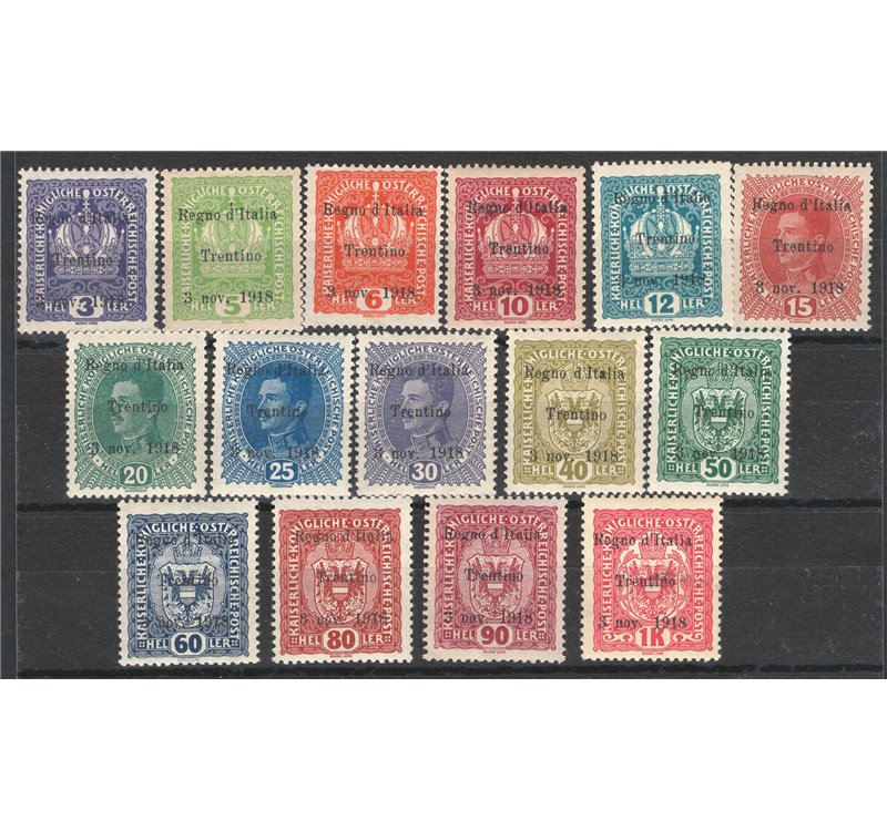 Terre Redente - Trentino Alto Adige - 1918 - Soprast., serie n° 1/15. Cert.: Biondi. Cat. € 12.500 (**)