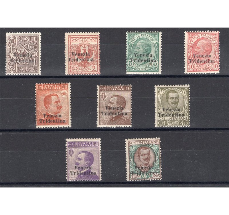 Terre Redente - Trentino Alto Adige - 1918 - Soprast. serie n° 19/27. Cert.: Biondi. Cat. € 3.250 (**)