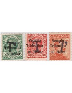 Terre Redente - Trentino Alto Adige - Bolzano 1 - 1918/19 - Francobolli di Venezia Tridentina con soprast. di una “T” nera, seri