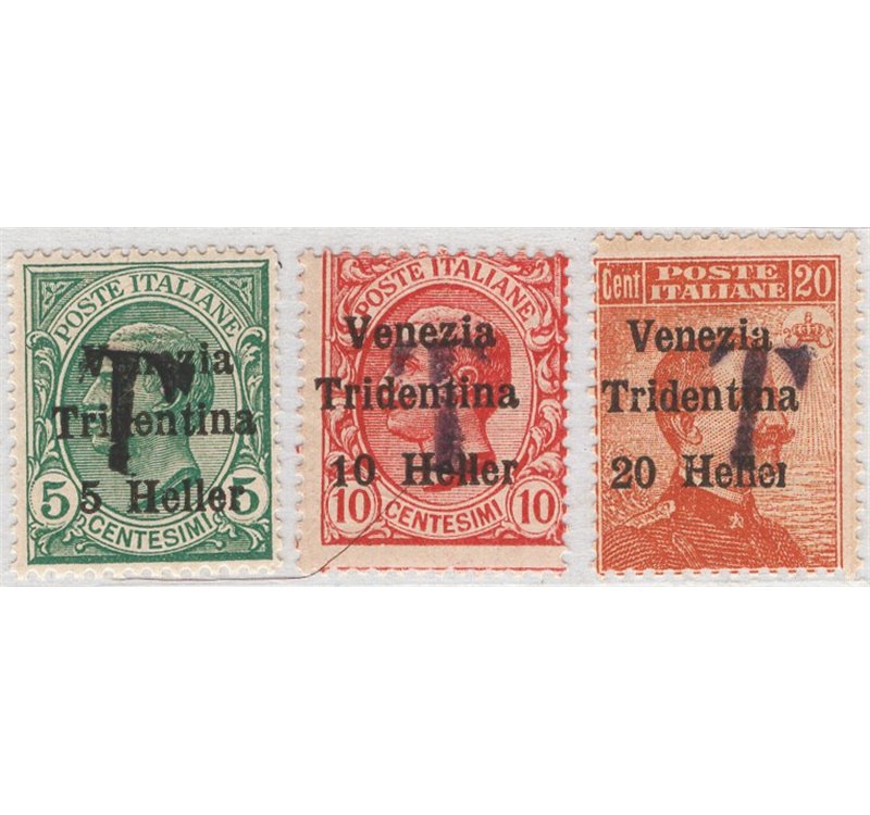 Terre Redente - Trentino Alto Adige - Bolzano 1 - 1918/19 - Francobolli di Venezia Tridentina con soprast. di una “T” nera, seri