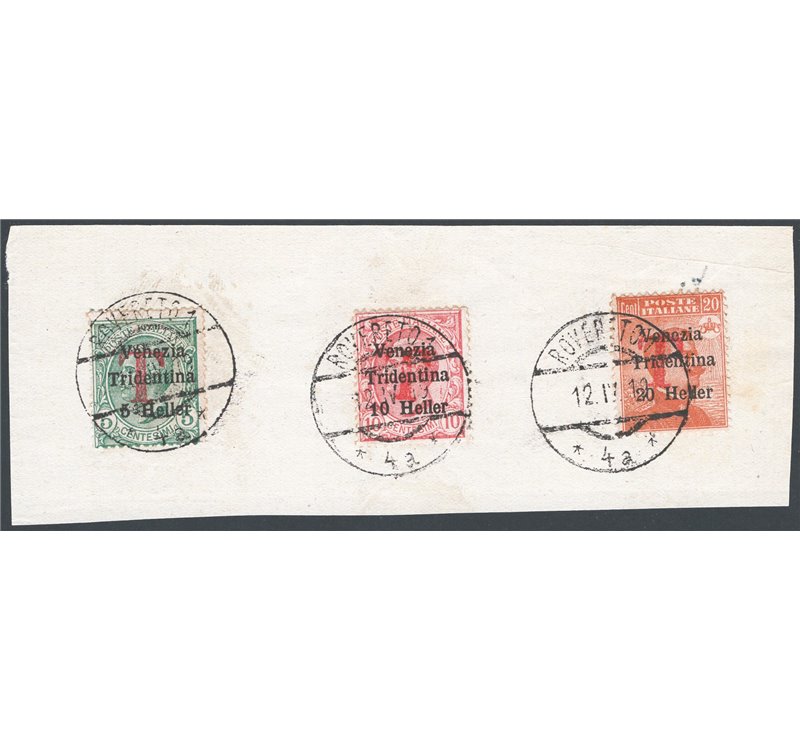 Terre Redente - Trentino Alto Adige - Bolzano 1 - 1918/19 - Venetia Tridentina soprast. con "T" in rosso, serie n° BZ1 8/10. Cat