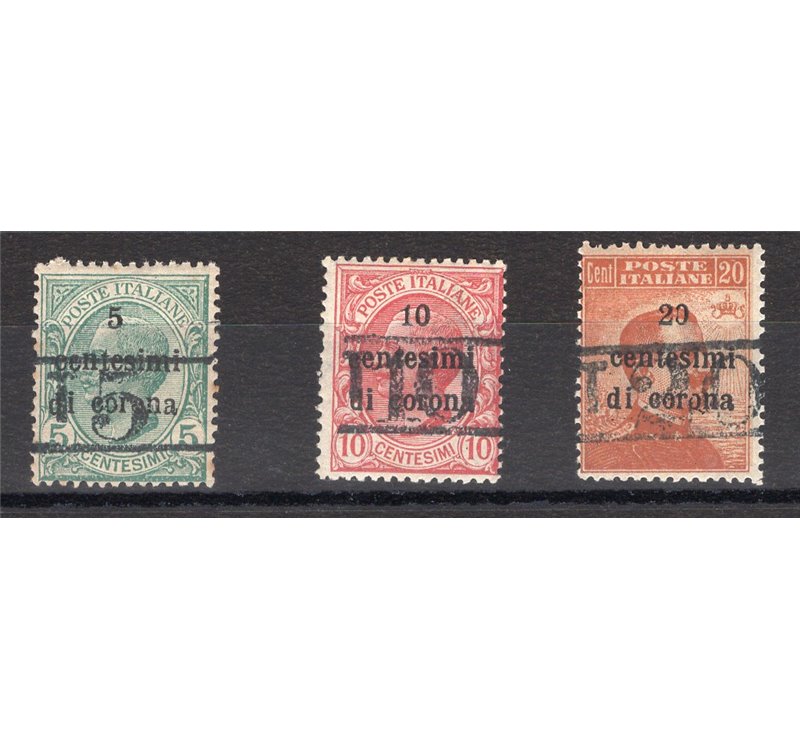 Terre Redente - Trentino Alto Adige - Bolzano 3 - 1918/19 - Venezia Tridentina con soprast. "T5",  "T10" e "T20", serie n° BZ3 1