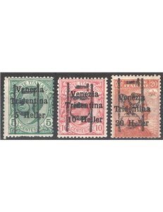 Terre Redente - Trentino Alto Adige - Bolzano 3 - 1918/19 - Venezia Tridentina con soprast. "T5",  "T10" e "T20" nuovo val. di s