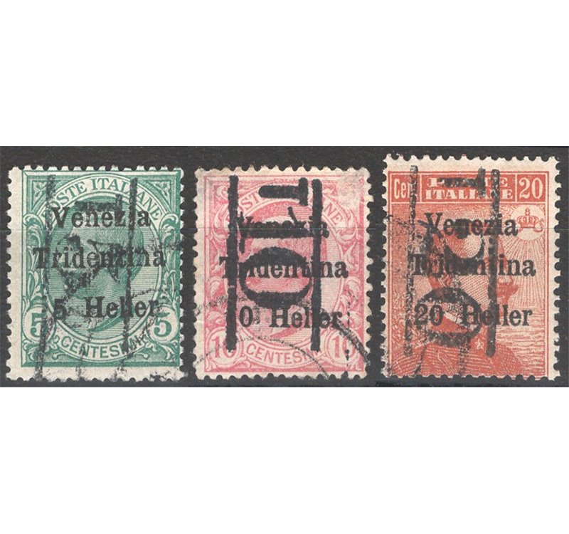 Terre Redente - Trentino Alto Adige - Bolzano 3 - 1918/19 - Venezia Tridentina con soprast. "T5",  "T10" e "T20" nuovo val. di s