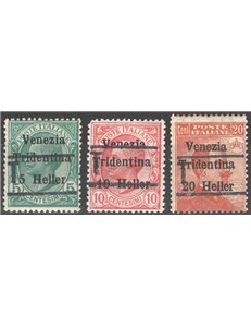 Terre Redente - Trentino Alto Adige - Bolzano 3 - 1918/19 - Venezia Tridentina con soprast. "T", serie n° BZ3 20/22. Cert.: Bion