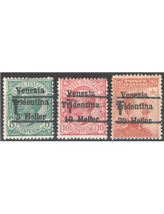 Terre Redente - Trentino Alto Adige - Bolzano 3 - 1918/19 - Venezia Tridentina con soprast. "T", serie n° BZ3 20/22. Cert.: Bion