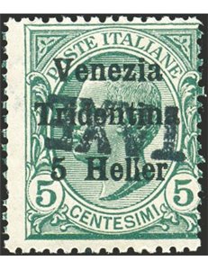 Terre Redente - Trentino Alto Adige - Bolzano 3 - 1918/19 - Venezia Tridentina 5 h. verde  con soprast. "TAXE" capovolta, n° BZ3