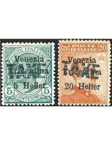 Terre Redente - Trentino Alto Adige - Bolzano 3 - 1918/19 - Venezia Tridentina 5 h. e 20 h. con soprast. "TAXE" orizzontale, ser