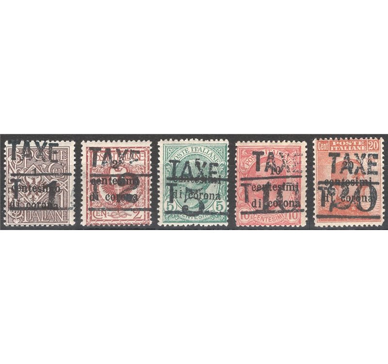 Terre Redente - Trentino Alto Adige - Bolzano 3 - 1918/19 - Francobolli di Trento e Trieste 5 val. con soprast. "TAXE", e "T" se