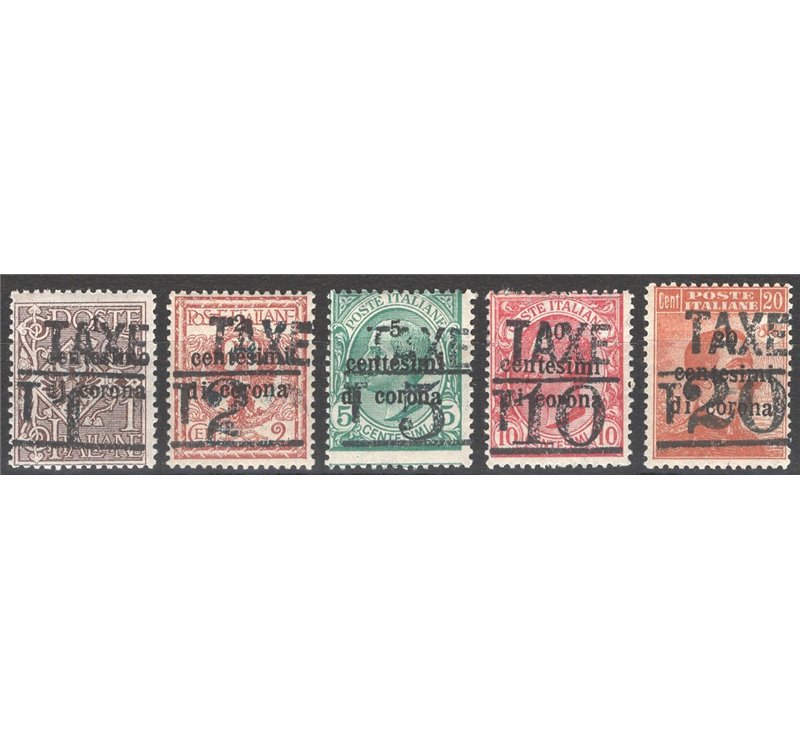 Terre Redente - Trentino Alto Adige - Bolzano 3 - 1918/19 - Francobolli di Trento e Trieste 5 val. con soprast. "TAXE" e "T", se