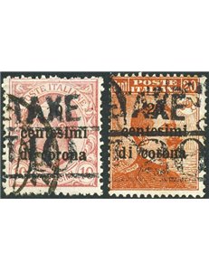 Terre Redente - Trentino Alto Adige - Bolzano 3 - 1918/19 - Francobolli di Trento e Trieste 10 c. e 20 c. con soprast. "TAXE" e 