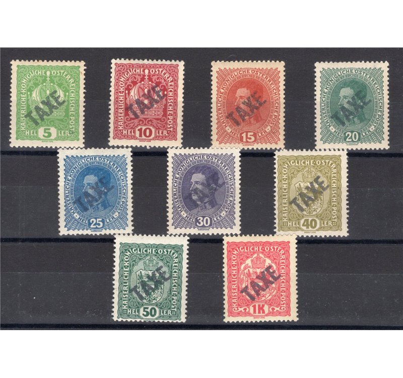 Terre Redente - Trentino Alto Adige - Bolzano 3 - 1918/19 - Francobolli di Austria con soprast. "TAXE" in nero, serie n° 36/44. 