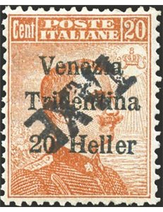 Terre Redente - Trentino Alto Adige - Bolzano 3 - 1918/19 - Venezia Tridentina 20 h. arancio con soprast. "TAXE" obliqua capovol