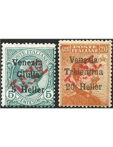 Terre Redente - Trentino Alto Adige - Bolzano 3 - 1918/19 - Venezia Tridentina 5 h. su 5 c. e 20 h. su 20 c. con soprast. "TAXE"