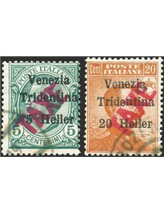 Terre Redente - Trentino Alto Adige - Bolzano 3 - 1918/19 - Venezia Tridentina 5 h. su 5 c. e 20 h. su 20 c. con soprast. "TAXE"