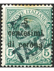 Terre Redente - Trentino Alto Adige - Bolzano 3 - 1918/19 - Francobolli di Trento e Trieste 5 c. verde con soprast. "5 TAXE" in 