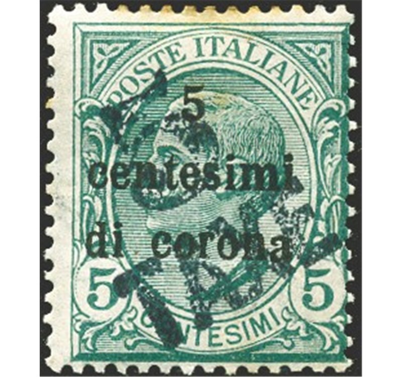 Terre Redente - Trentino Alto Adige - Bolzano 3 - 1918/19 - Francobolli di Trento e Trieste 5 c. verde con soprast. "5 TAXE" in 