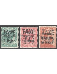 Terre Redente - Trentino Alto Adige - Bolzano 3 - 1918/19 - Venezia Tridentina con soprast. "TAXE" in nero, serie n° BZ3 77/79. 