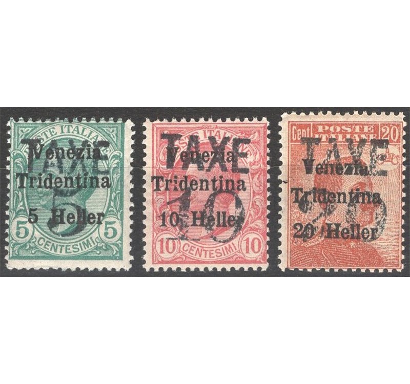 Terre Redente - Trentino Alto Adige - Bolzano 3 - 1918/19 - Venezia Tridentina con soprast. "TAXE" in nero, serie n° BZ3 77/79. 