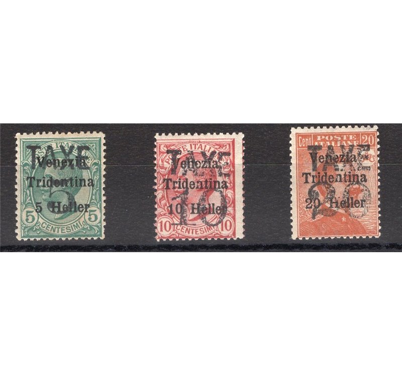 Terre Redente - Trentino Alto Adige - Bolzano 3 - 1918/19 - Venezia Tridentina con soprast. "TAXE" in nero, serie n° BZ3 77/79. 