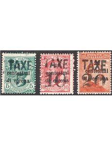 Terre Redente - Trentino Alto Adige - Bolzano 3 - 1918/19 - Francobolli di Trento e Trieste con soprast. “TAXE” in nero, serie n