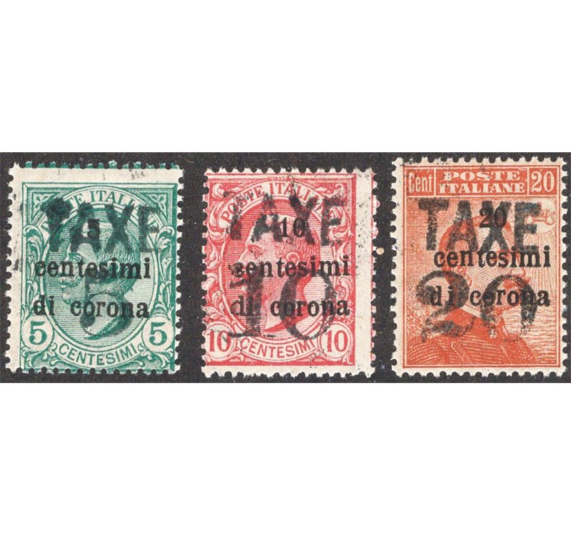 Terre Redente - Trentino Alto Adige - Bolzano 3 - 1918/19 - Francobolli di Trento e Trieste con soprast. “TAXE” in nero, serie n