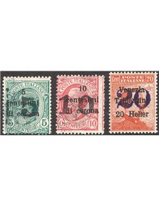Terre Redente - Trentino Alto Adige - Bolzano 3 - 1918/19 - Trento e Trieste con soprast. azzurro nerastra, serie n° BZ3 91/93. 