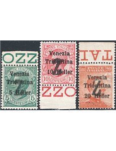 Terre Redente - Trentino Alto Adige - Bolzano 3 - 1918/19 - Venezia Tridentina con soprast. nero di una “Z”, serie n° BZ3 95/97.