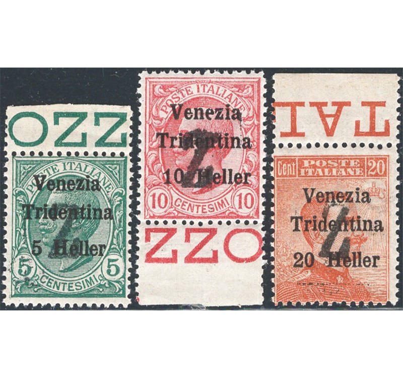 Terre Redente - Trentino Alto Adige - Bolzano 3 - 1918/19 - Venezia Tridentina con soprast. nero di una “Z”, serie n° BZ3 95/97.