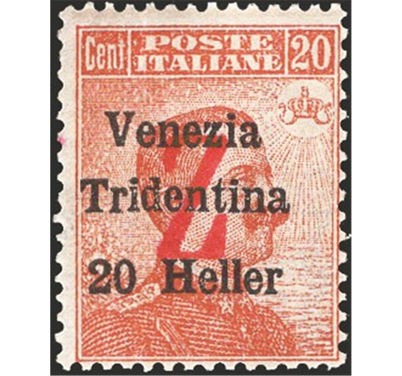 Terre Redente - Trentino Alto Adige - Bolzano 3 - 1918/19 - Venezia Tridentina 20 h. arancio con soprast. rossa di una "Z", n° B