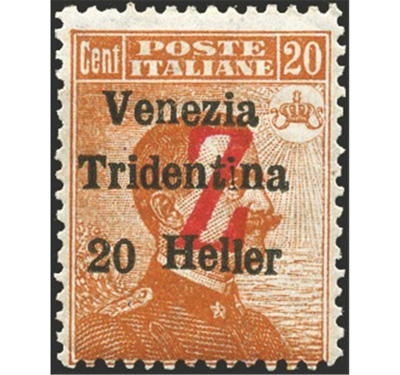 Terre Redente - Trentino Alto Adige - Bolzano 3 - 1918/19 - Venezia Tridentina 20 h. arancio con soprast. rossa di una "Z", n° B
