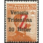 Terre Redente - Trentino Alto Adige - Bolzano 3 - 1918/19 - Venezia Tridentina 20 h. arancio con soprast. rossa di una "Z", n° B