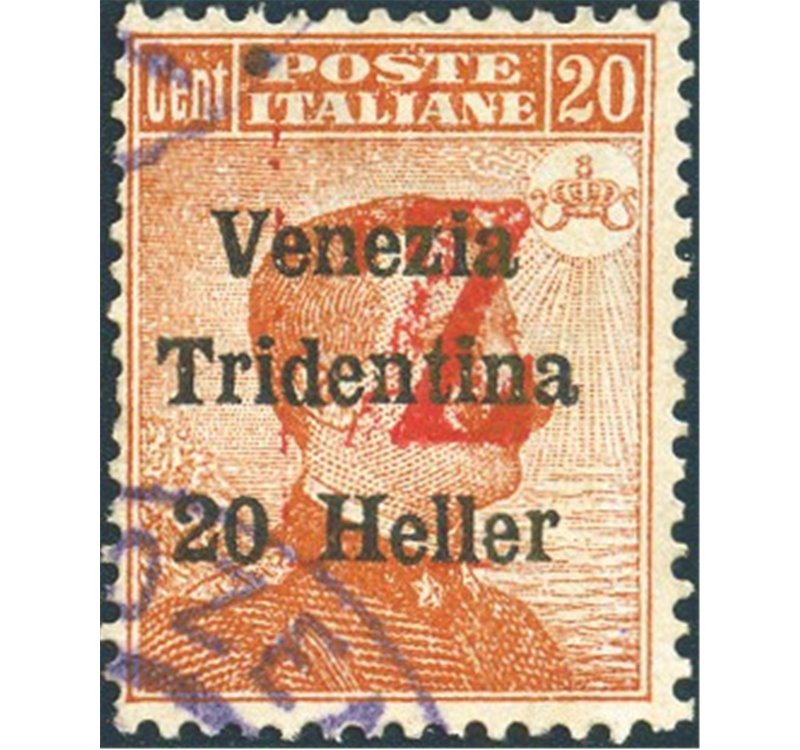 Terre Redente - Trentino Alto Adige - Bolzano 3 - 1918/19 - Venezia Tridentina 20 h. arancio con soprast. rossa di una "Z", n° B