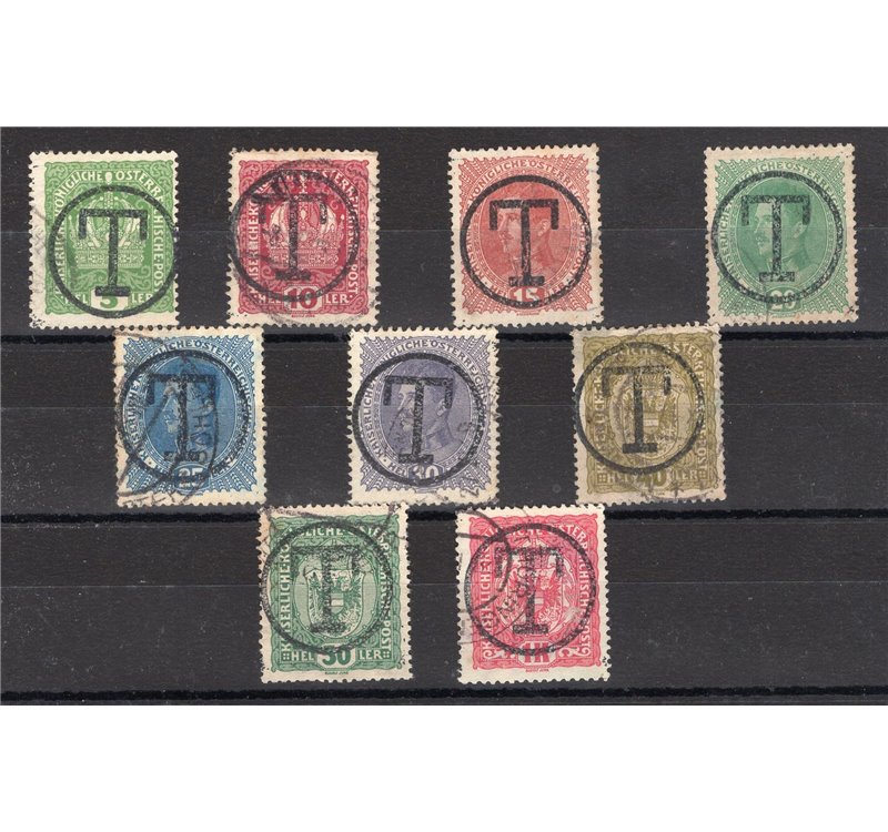 Terre Redente - Trentino Alto Adige - Bolzano 3 - 1918/19 - Francobolli d'Austria con soprast. “T” in nero, serie n° BZ3 100/108