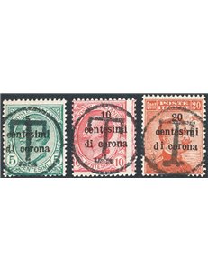 Trentino - Bolzano 3 - 1919 - Francobolli di Trento e Trieste con soprast. “T” grande in un cerchio, serie n° 112/14. Firm.: Chi