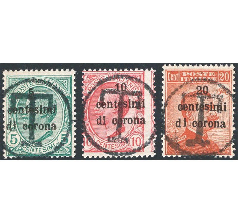 Trentino - Bolzano 3 - 1919 - Francobolli di Trento e Trieste con soprast. “T” grande in un cerchio, serie n° 112/14. Firm.: Chi