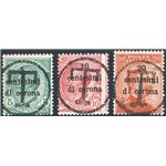 Trentino - Bolzano 3 - 1919 - Francobolli di Trento e Trieste con soprast. “T” grande in un cerchio, serie n° 112/14. Firm.: Chi