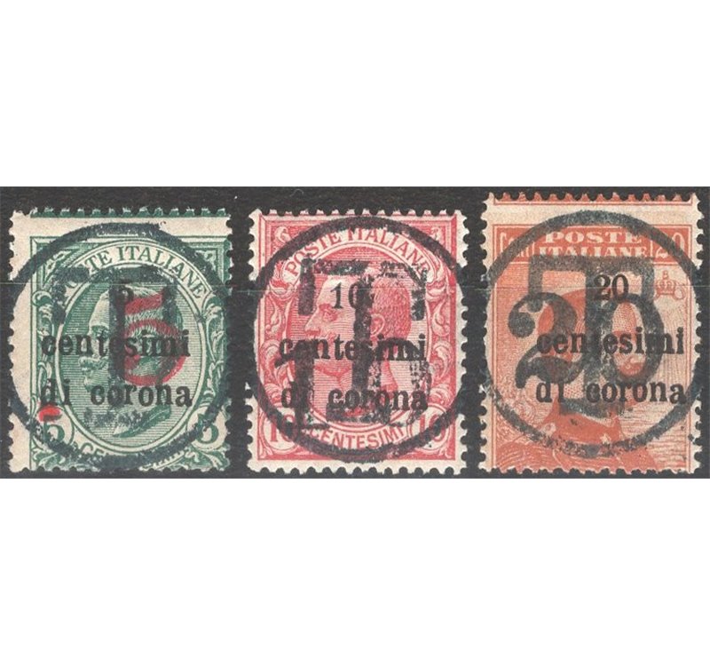 Terre Redente - Trentino Alto Adige - Bolzano 3 - 1918/19 - Trento e Trieste con 5 c. + 10 c. + 20 c. con soprast. in nero di un
