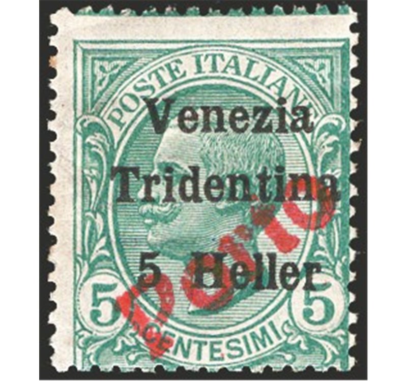 Terre Redente - Trentino Alto Adige - Bolzano 3 - 1919 - Venezia Tridentina 5 h. su 5 c. verde soprast. “PORTO”, n° BZ3 3 115. C