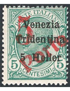Terre Redente - Trentino Alto Adige - Bolzano 3 - 1919 - Floreale 5 h. su 5 c. verde con soprast. “5” a macchina e “PORTO” in di